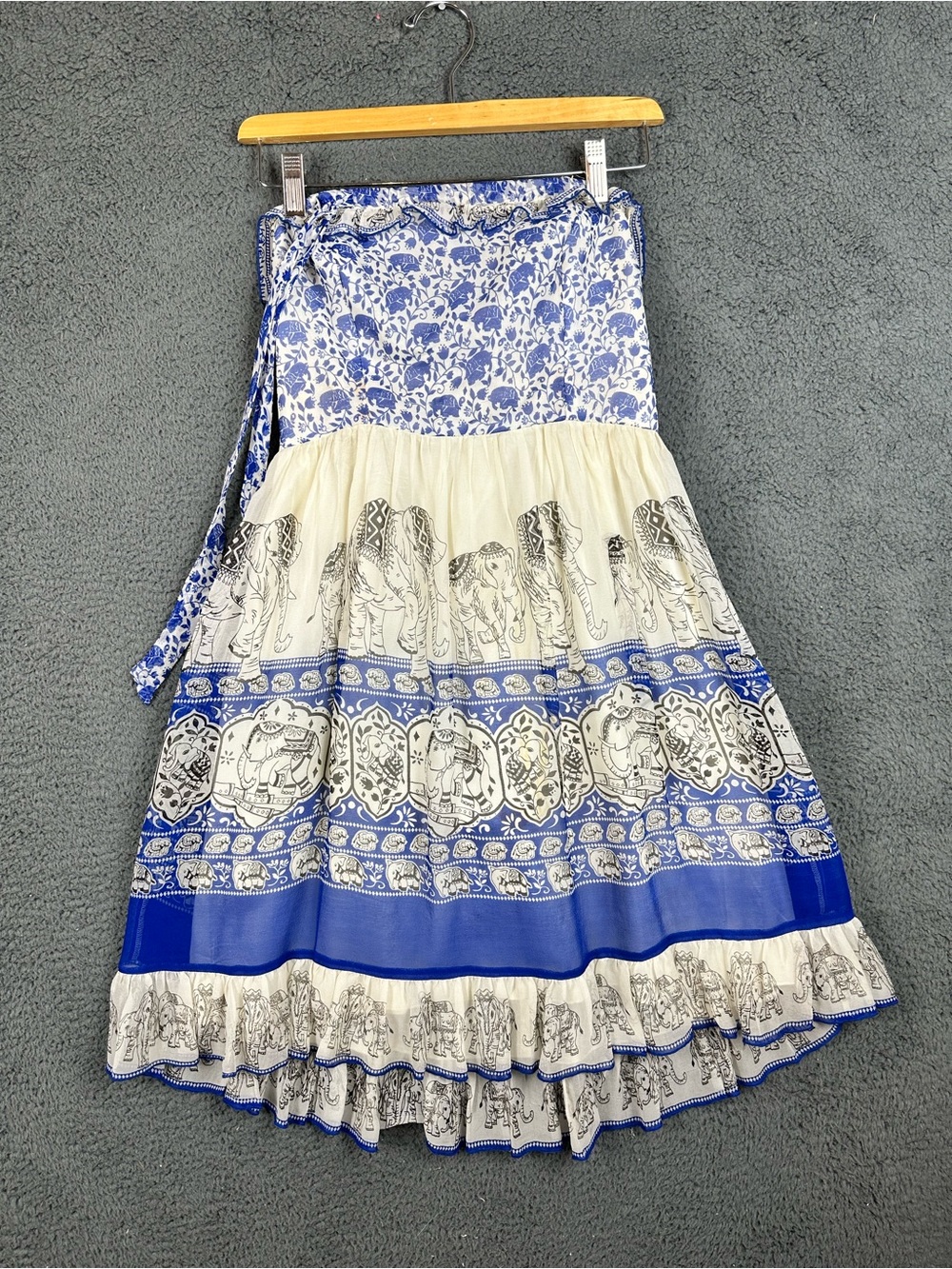 Anna Sui for Anthropologie Silk Elephant Print Strapless Ruffle Dress 2 Flaw